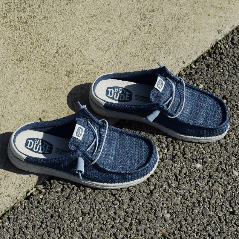 WALLY SLIP MULTI MESH Bleu Gris, Mules HeyDude