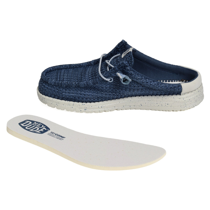 WALLY SLIP MULTI MESH Bleu Gris, Mules HeyDude