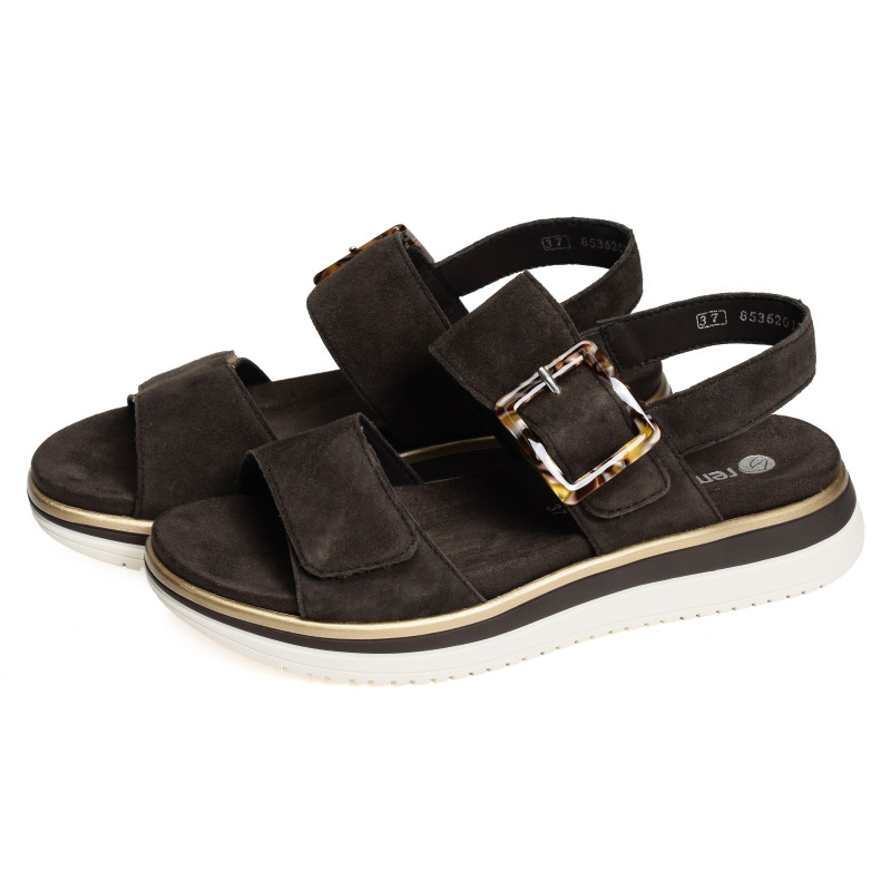 D1J62 Chocolat, Sandales plates Remonte