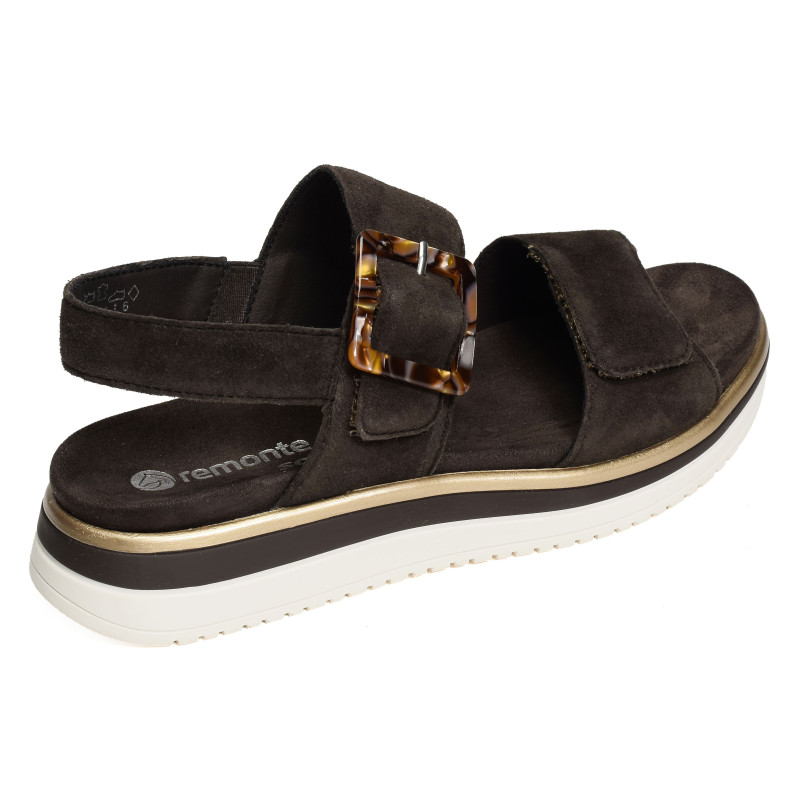 D1J62 Chocolat, Sandales plates Remonte