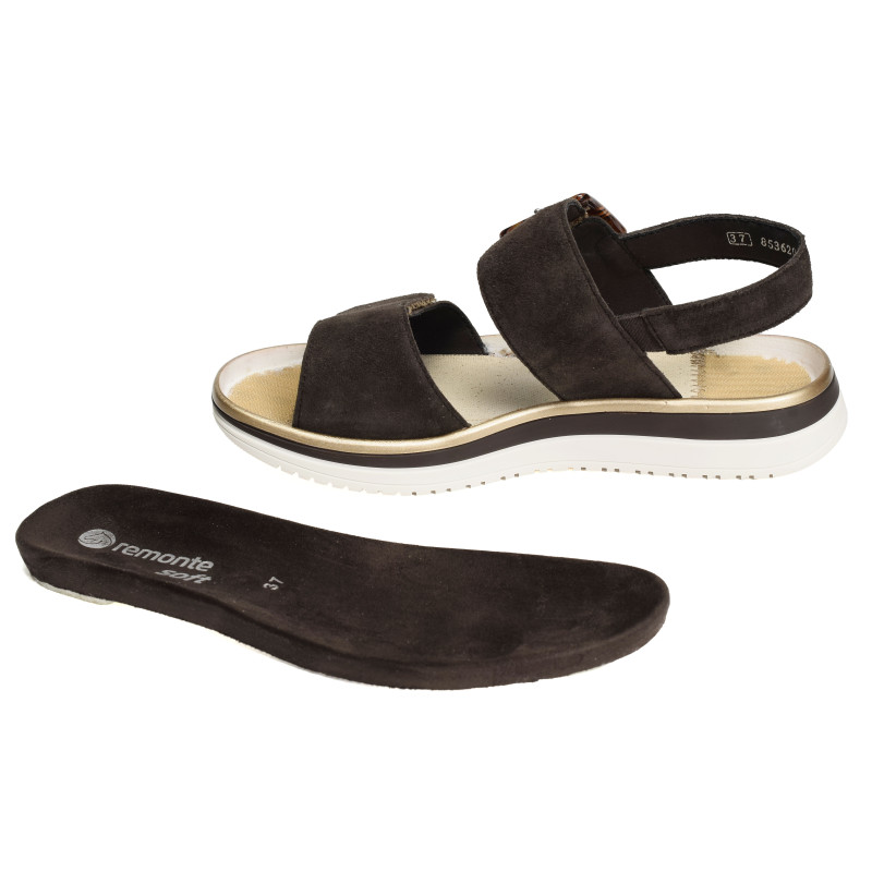 D1J62 Chocolat, Sandales plates Remonte