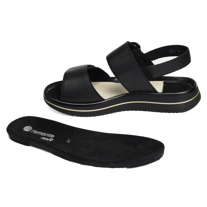 D1J63 Noir, Sandales plates Remonte