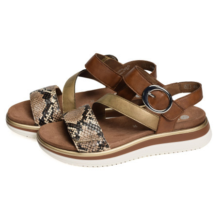D1J64 Marron Python, Sandales plates Remonte