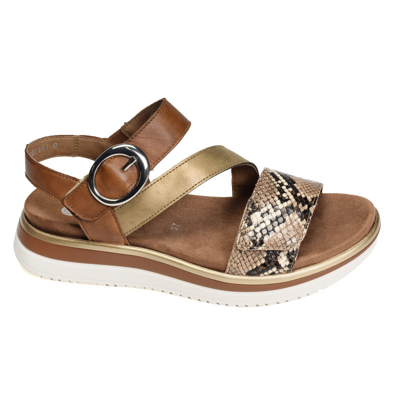 D1J64 Marron Python, Sandales plates Remonte
