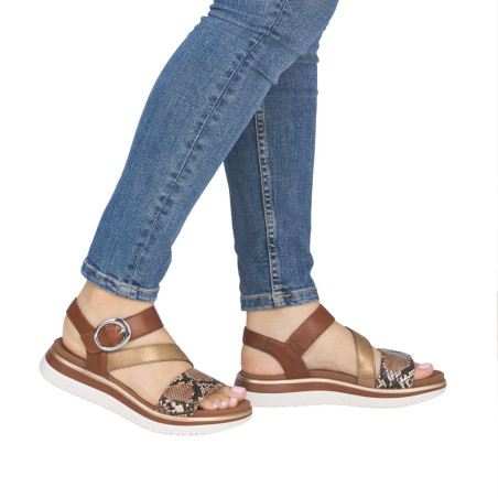 D1J64 Marron Python, Sandales plates Remonte