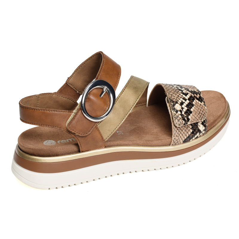 D1J64 Marron Python, Sandales plates Remonte