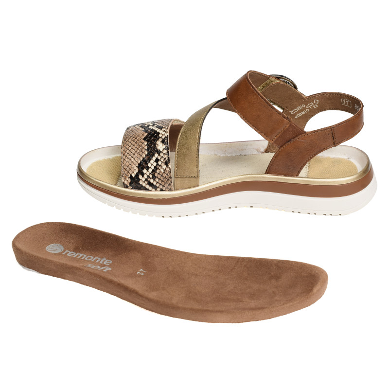 D1J64 Marron Python, Sandales plates Remonte