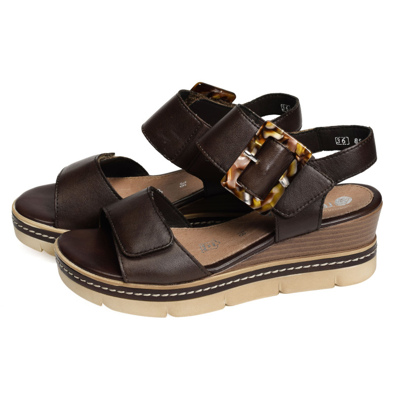 D2L53 Chocolat, Sandales compensées Remonte