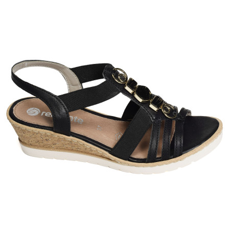 R6264 Noir, Sandales compensées Remonte