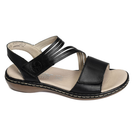 65964 Noir, Sandales plates Rieker