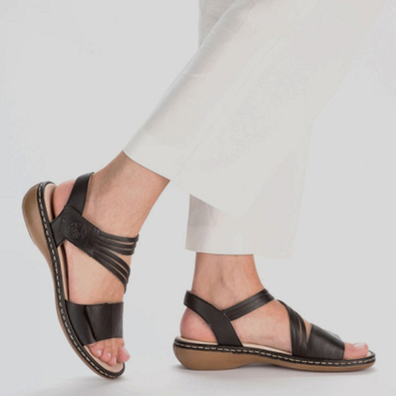 65964 Noir, Sandales plates Rieker