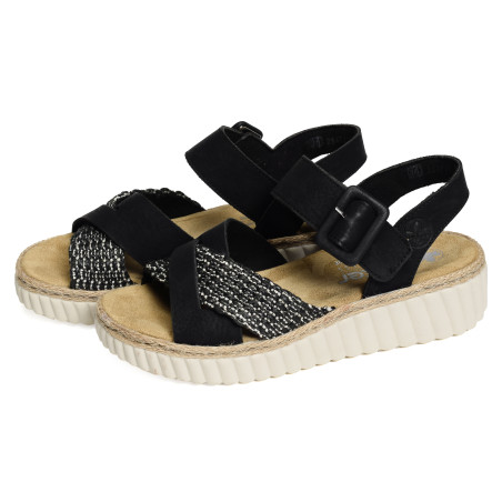 69269 Noir, Sandales compensées Rieker