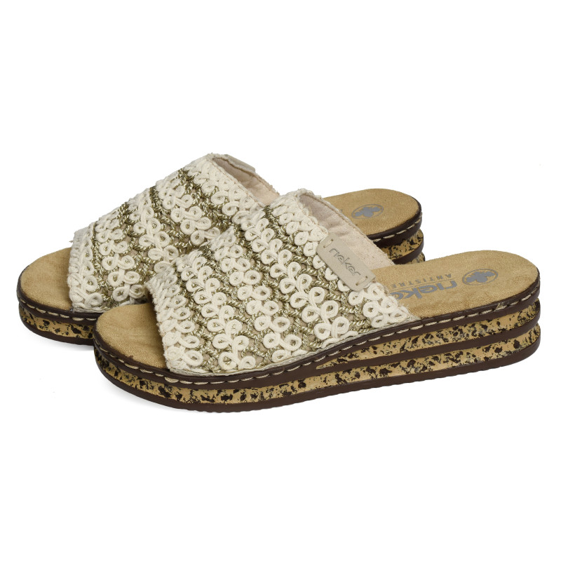 629X8 Beige Platine, Mules Rieker