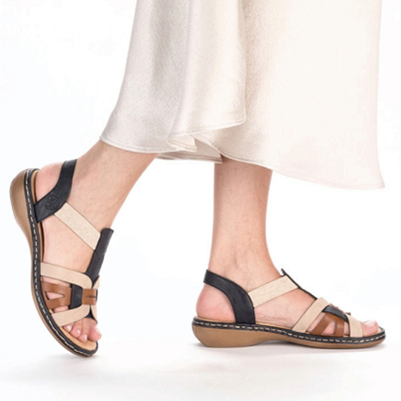 65918 Beige Marine, Sandales plates Rieker