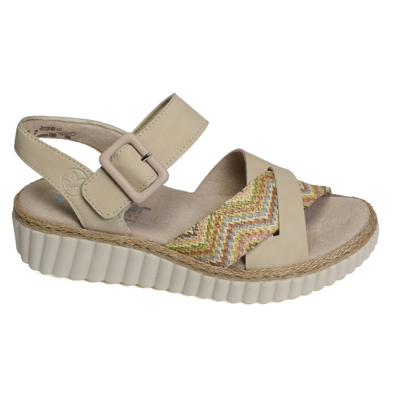 69269 Beige Multicolore, Sandales compensées Rieker