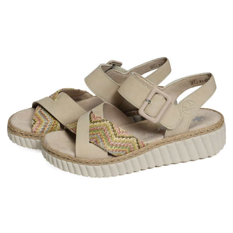 69269 Beige Multicolore, Sandales compensées Rieker