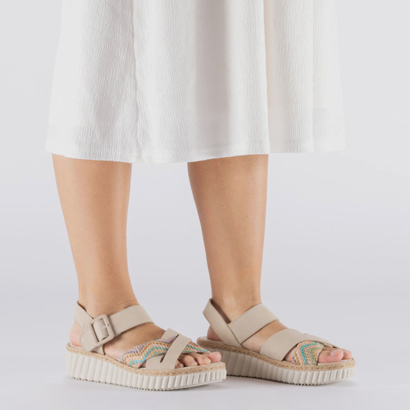 69269 Beige Multicolore, Sandales compensées Rieker