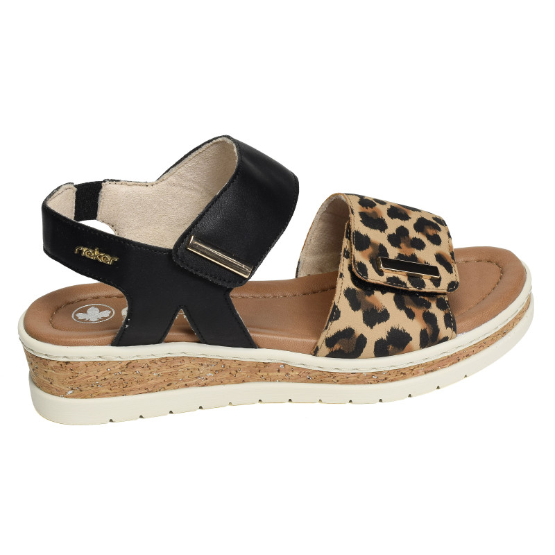 V4181 Noir Léopard, Sandales compensées Rieker