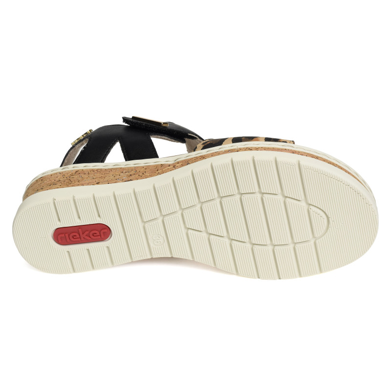 V4181 Noir Léopard, Sandales compensées Rieker