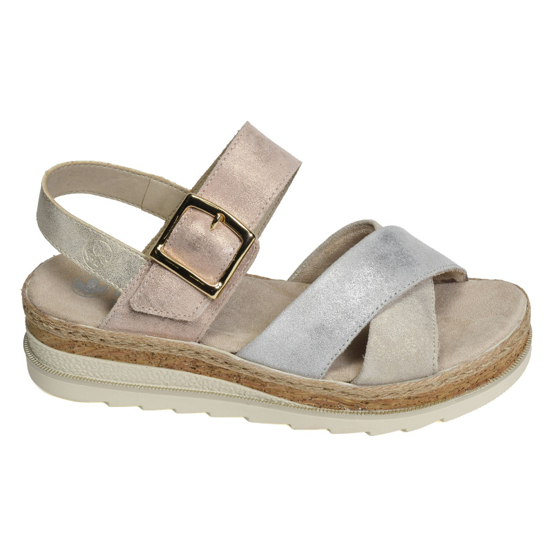 V7951 Platine Rose, Sandales compensées Rieker