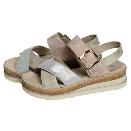 V7951 Platine Rose, Sandales compensées Rieker