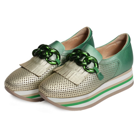CYNTHIA Platine Vert, Mocassins Softwaves