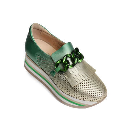 CYNTHIA Platine Vert, Mocassins Softwaves