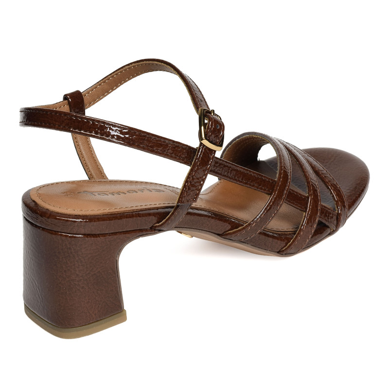 28350 Verni Marron, Nu-Pieds à talon Tamaris