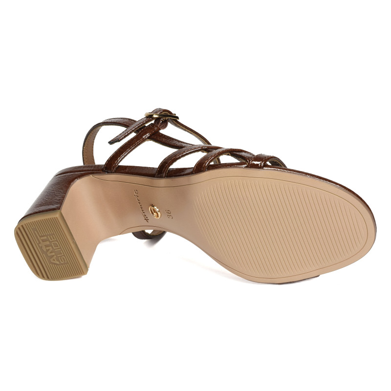 28350 Verni Marron, Nu-Pieds à talon Tamaris