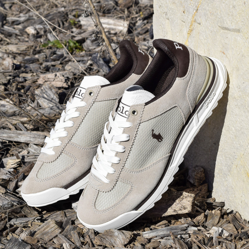 VARICK PP Beige Marron, Baskets running Polo Ralph Lauren