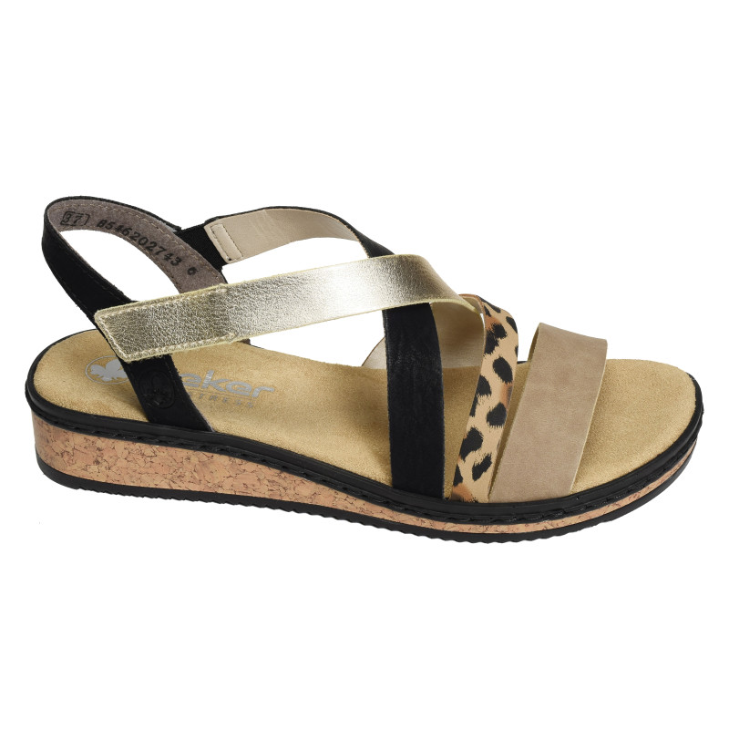 V3663 Noir Léopard, Sandales compensées Rieker