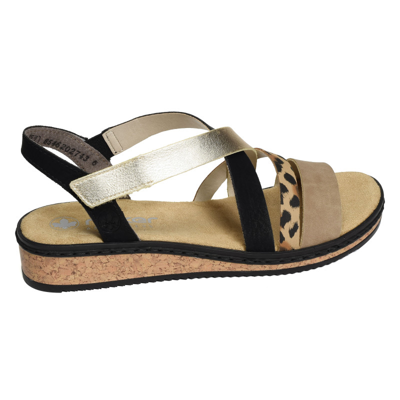 V3663 Noir Léopard, Sandales compensées Rieker