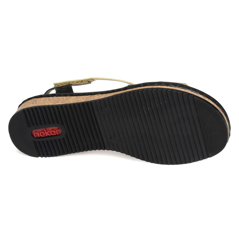 V3663 Noir Léopard, Sandales compensées Rieker