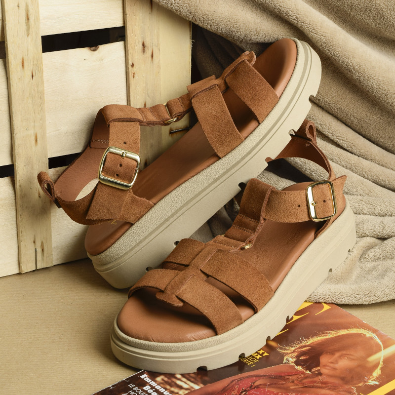 45894A Camel, Sandales plates We Do