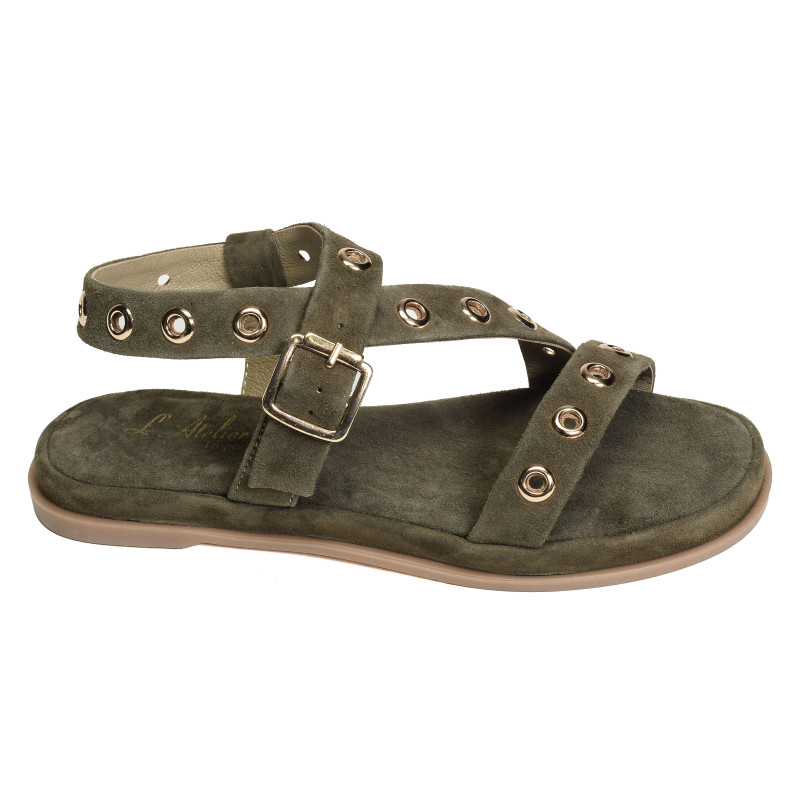 SH2312 Kaki, Sandales plates Atelier Tropézien