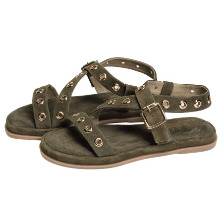 SH2312 Kaki, Sandales plates Atelier Tropézien