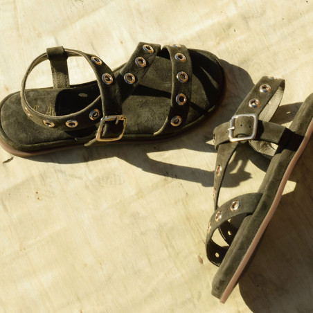 SH2312 Kaki, Sandales plates Atelier Tropézien