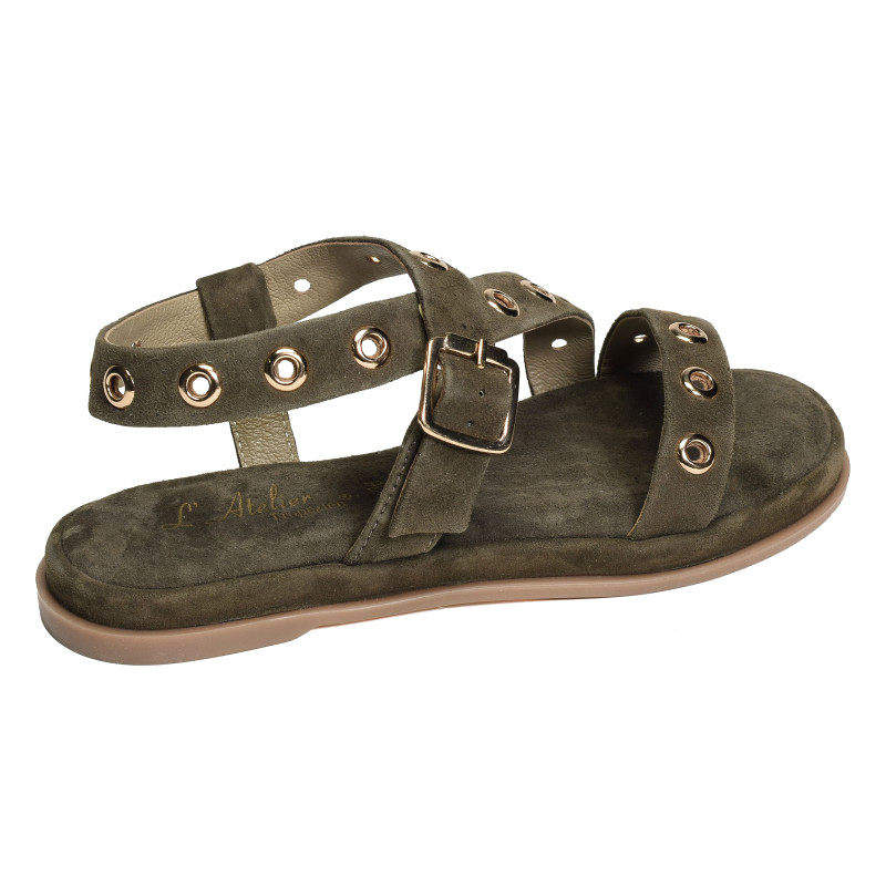 SH2312 Kaki, Sandales plates Atelier Tropézien