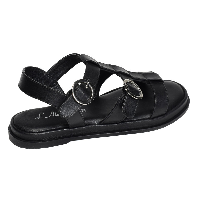 SH3312 Noir, Sandales plates Atelier Tropézien
