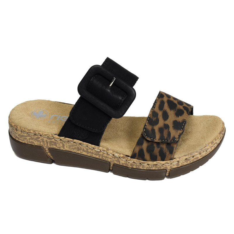 V2392 Noir Léopard, Mules Rieker