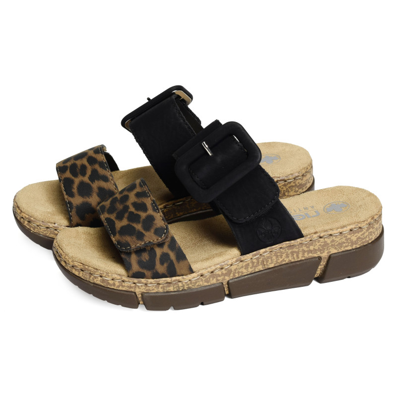 V2392 Noir Léopard, Mules Rieker