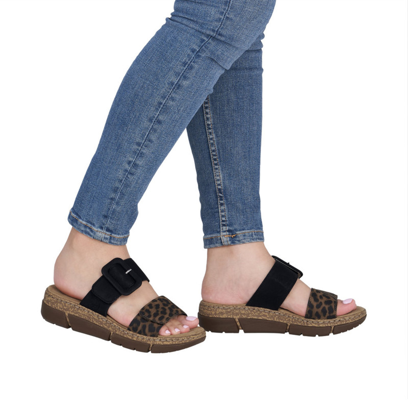 V2392 Noir Léopard, Mules Rieker