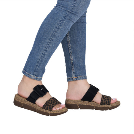 V2392 Noir Léopard, Mules Rieker