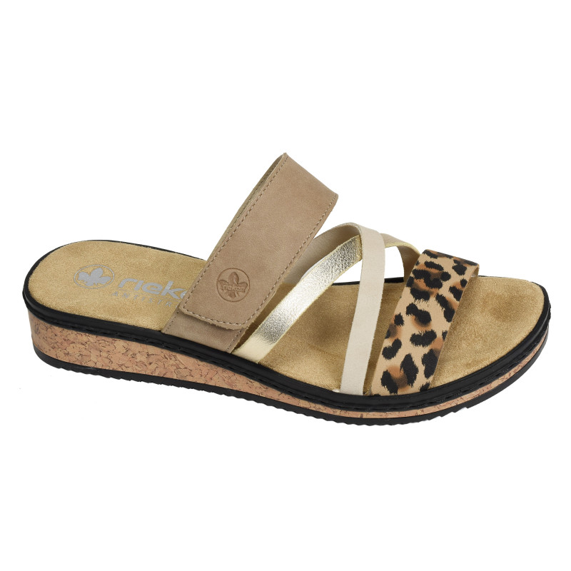 V3652 Beige Léopard, Mules Rieker