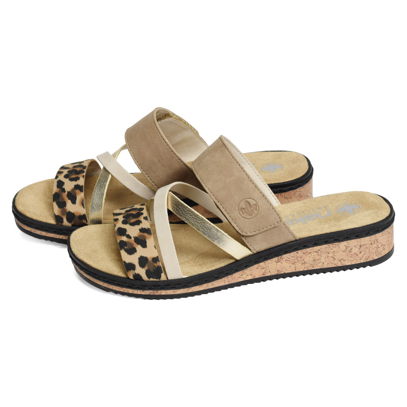 V3652 Beige Léopard, Mules Rieker
