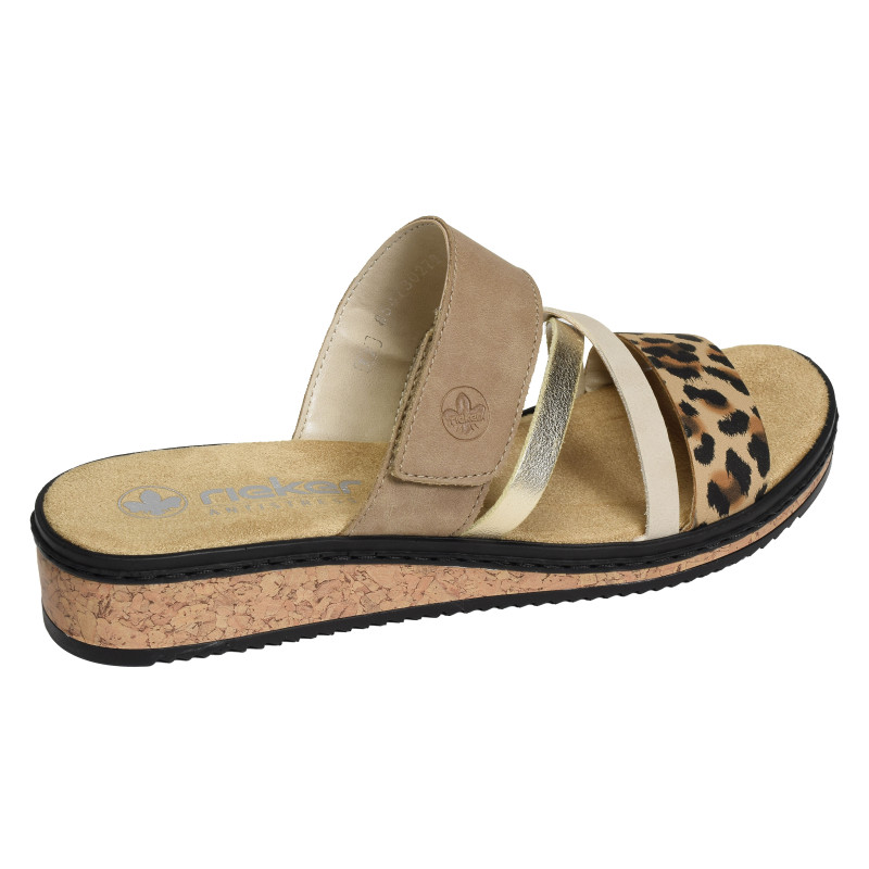 V3652 Beige Léopard, Mules Rieker
