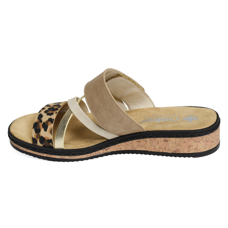 V3652 Beige Léopard, Mules Rieker