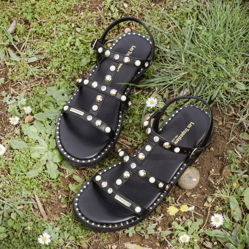 CORLYLOW Noir, Sandales plates Les Tropéziennes