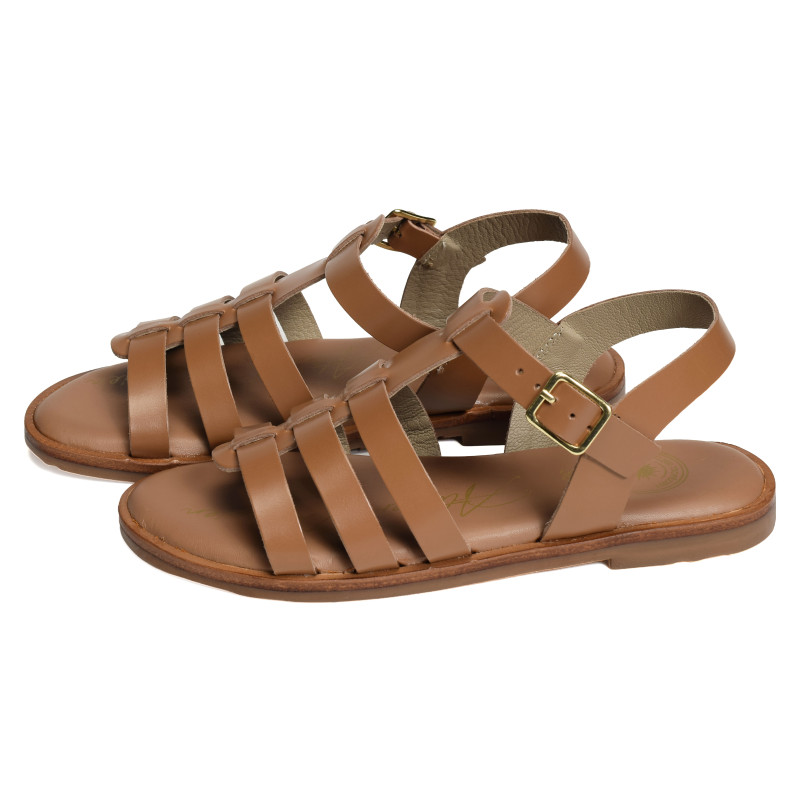 SH3327 Tan, Sandales plates Atelier Tropézien