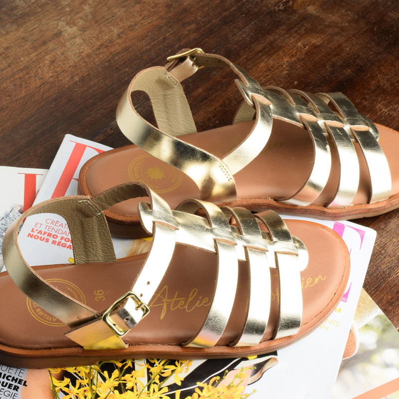 SH3327 Gold, Sandales plates Atelier Tropézien